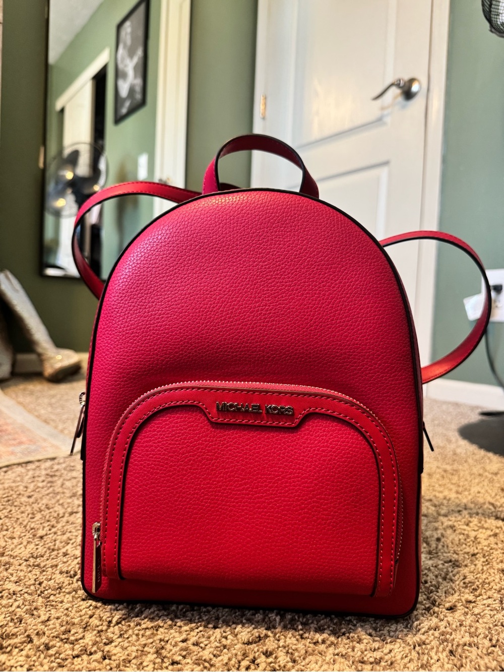 Michael Kors Bright Red Pebbled Leather Mini Backpack